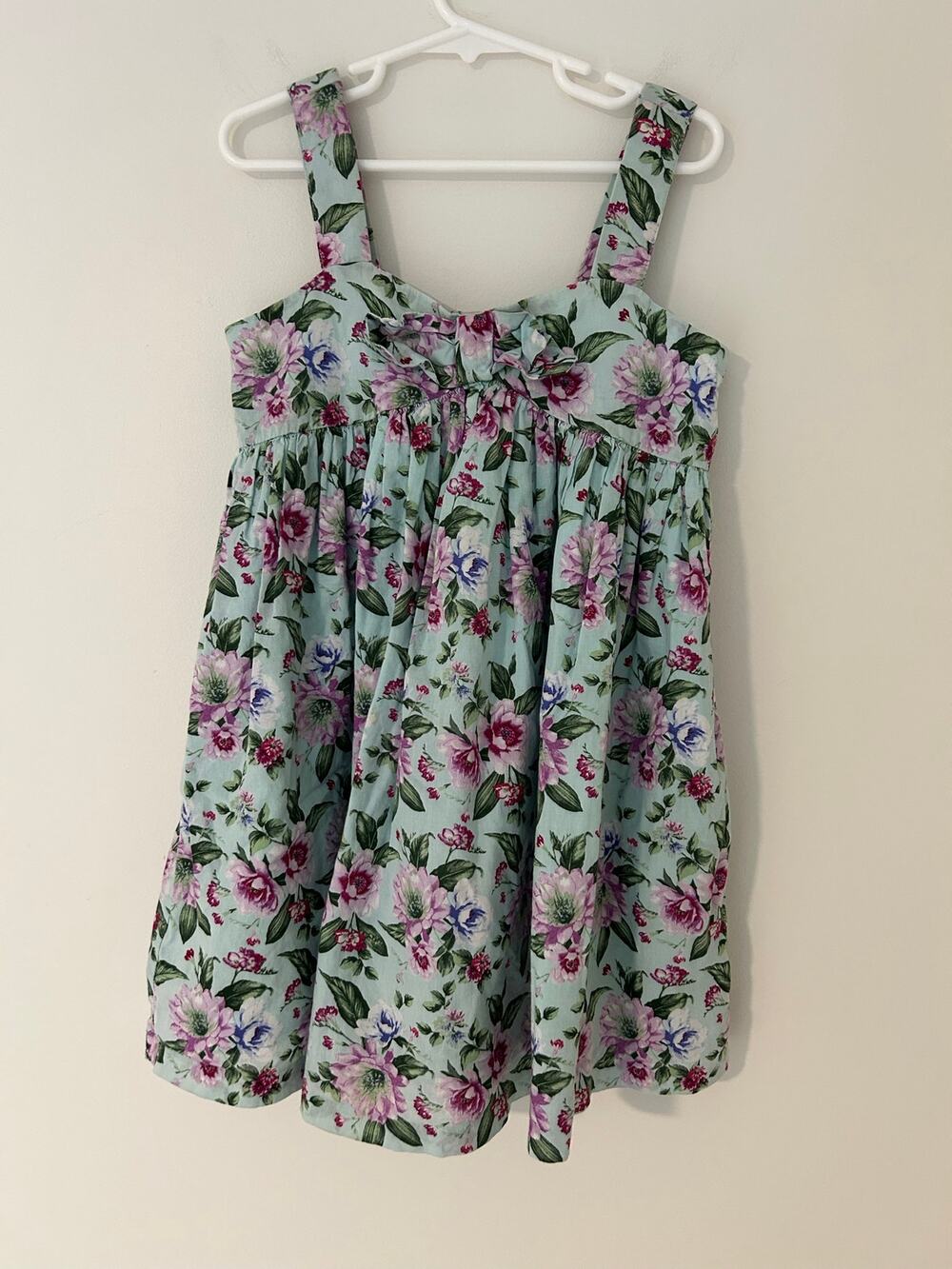Janie and Jack Girls 6 100% Cotton Blue Purple Green Floral Tie Front Dress